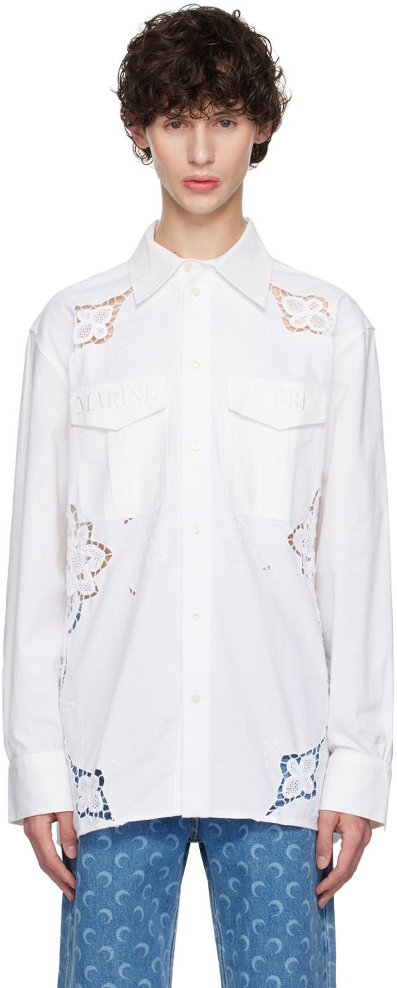 Paita Marine Serre Upcycled Twin Pocket Shirt With Lace Valkoinen | USI022A UWOV0045