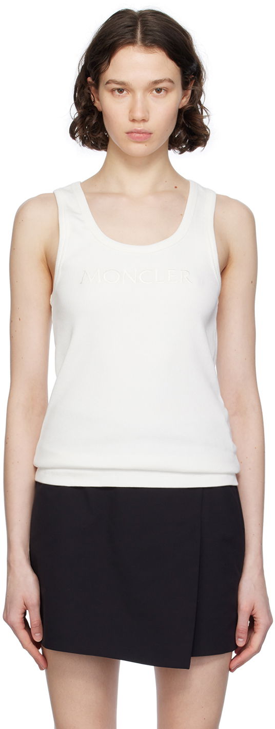 Tankkitoppi Moncler White Embroidered Tank Top Valkoinen | J10938P0000689AK6