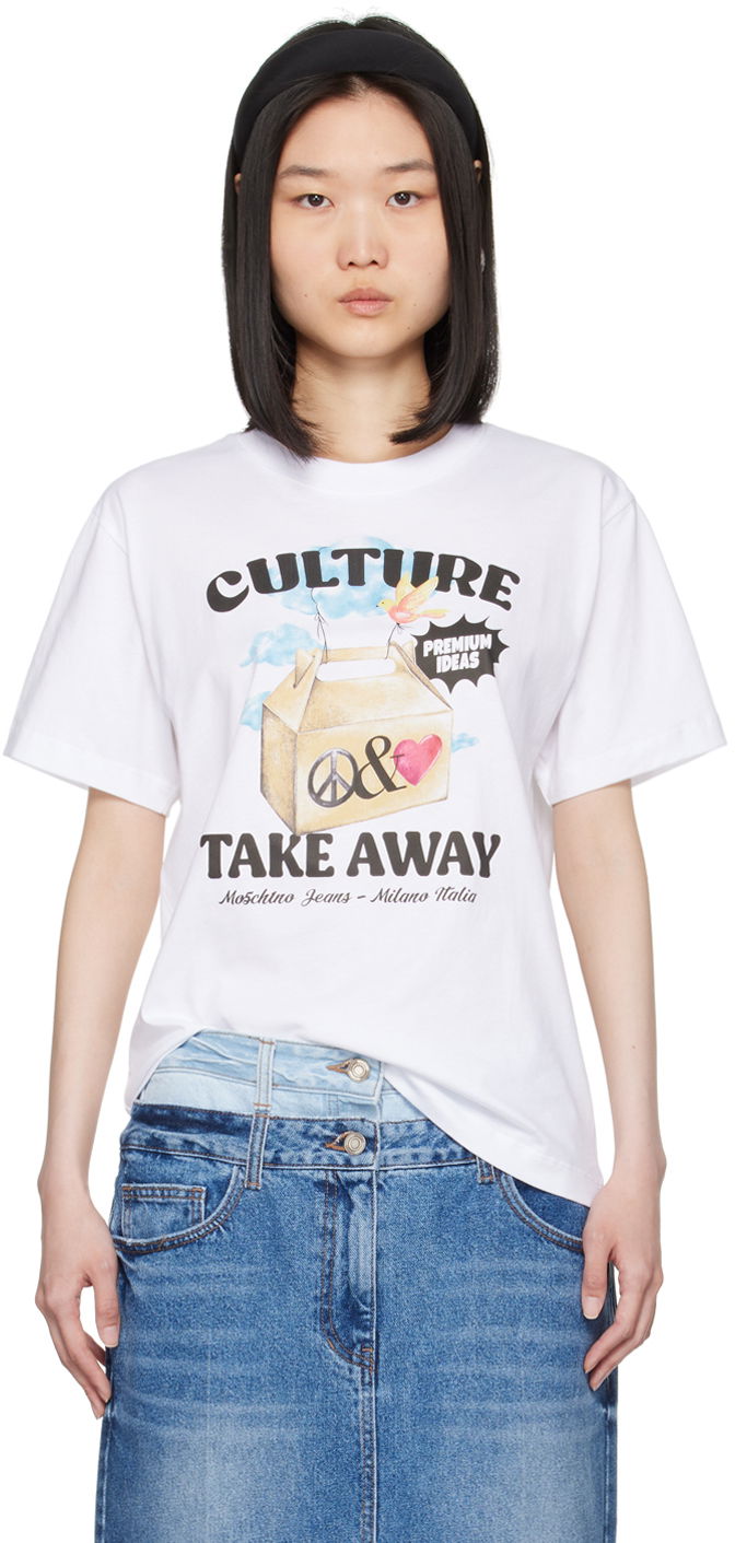 T-paita Moschino Moschino Jeans 'Culture Take Away' Graphic T-Shirt Valkoinen | 242K10708
