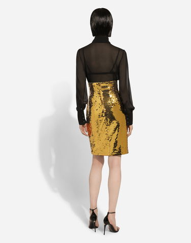 Hame Dolce & Gabbana High-waisted Sequined Midi Skirt Keltainen | F4CRETHLMYDA0893, 2