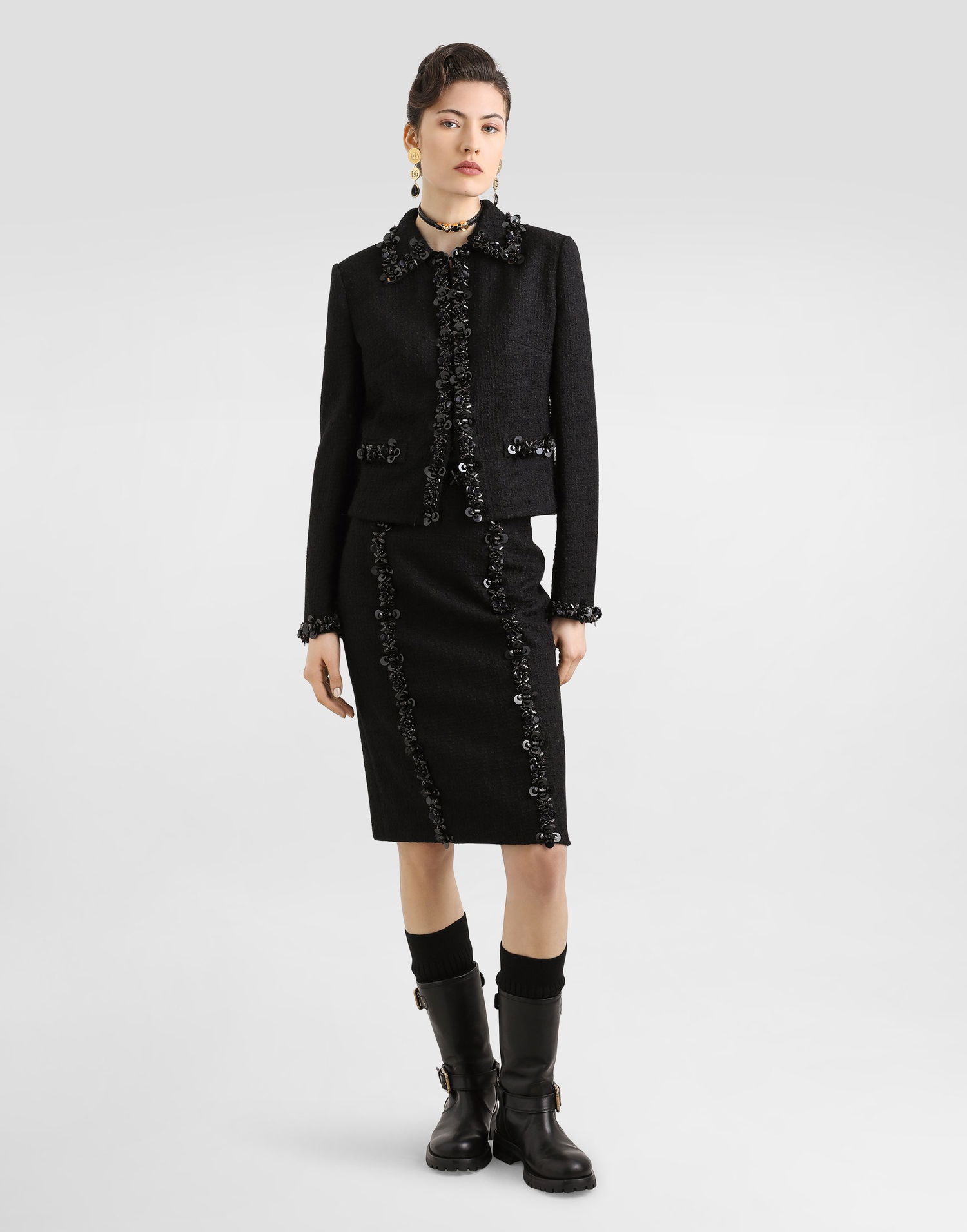 Hame Dolce & Gabbana Dolce & Gabbana Stretch Mat Sheath Skirt with Sequins Musta | F4C7CZFUCDQN0000, 1