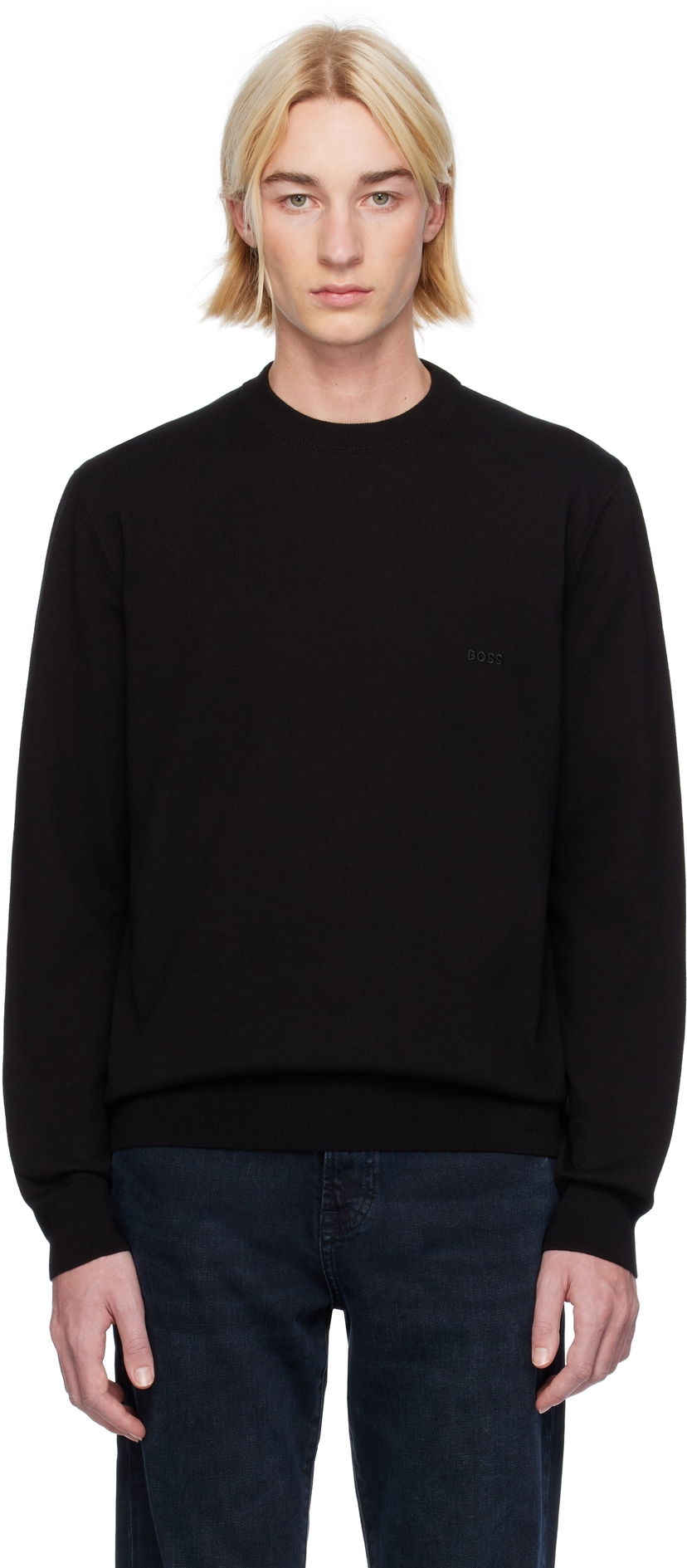 Villapaita BOSS Logo-Embroidered Sweater Musta | 50506023