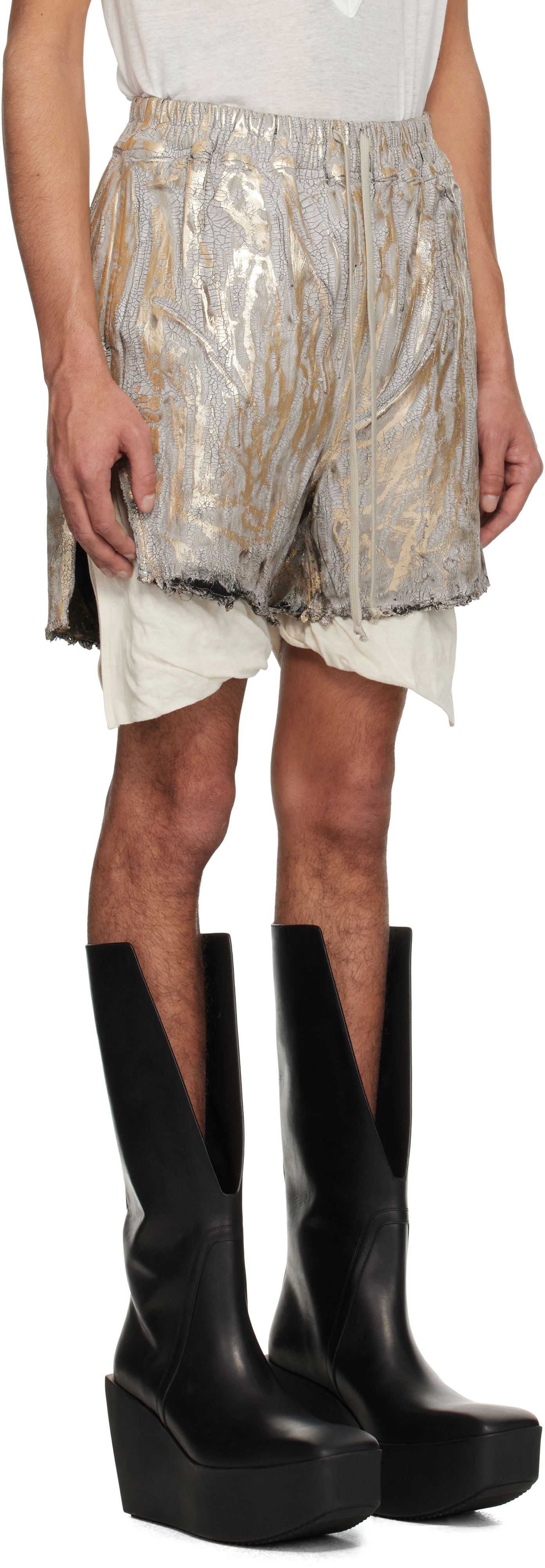 Shortsit Rick Owens Rick Owens Hollywood Boxers Cracked Metallic Drawstring Shorts Metallinen | RR01E5306 SGMC, 1