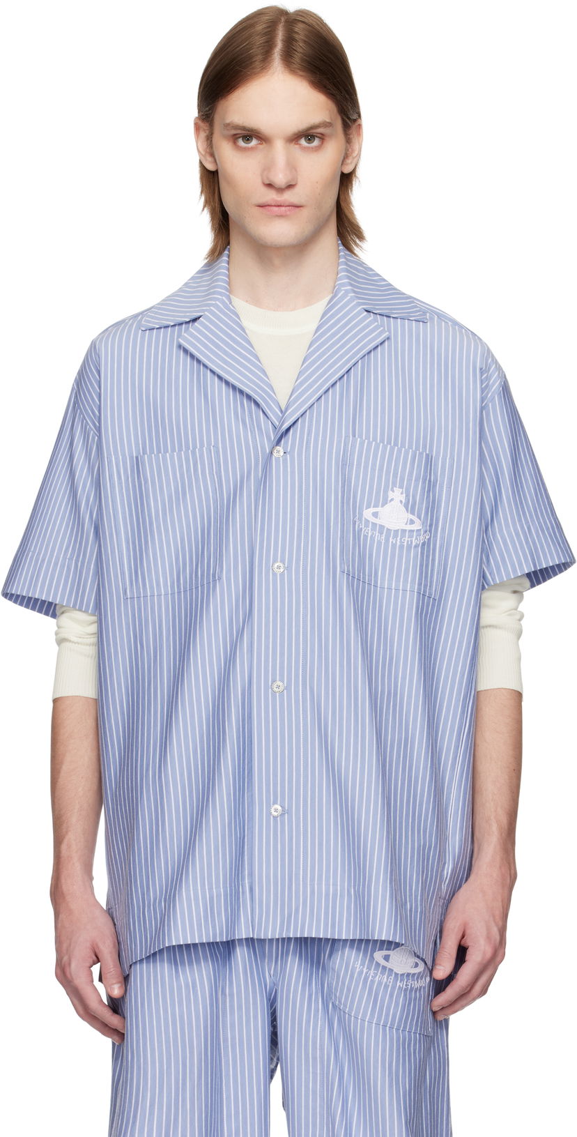 Paita Vivienne Westwood Vivienne Westwood Striped Camp Shirt Sininen | 2401003H-J009D-