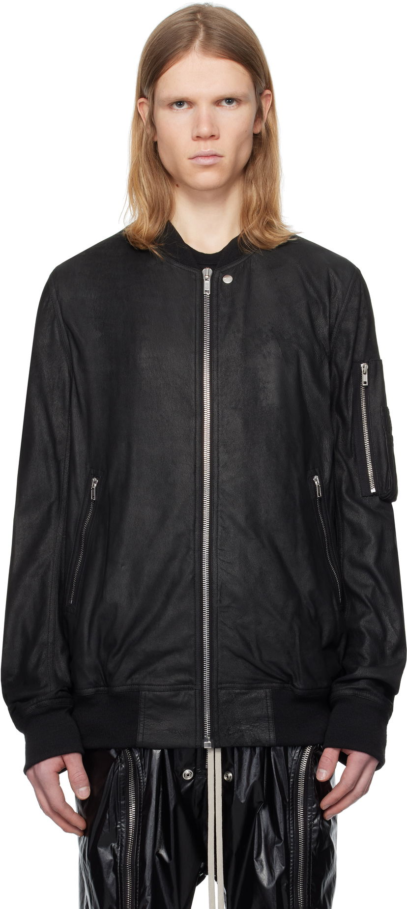 Bomber-takki Rick Owens Rick Owens Hollywood Classic Flight Leather Jacket Musta | RU01E5778 LBA