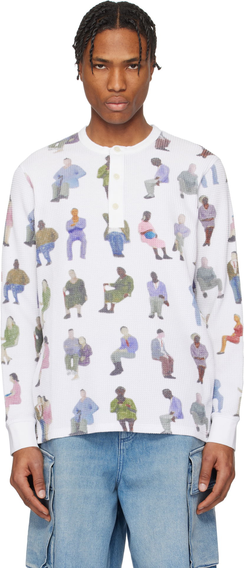 Villapaita JW Anderson JW Anderson Printed Waffle Henley Valkoinen | JO0260-PG1737