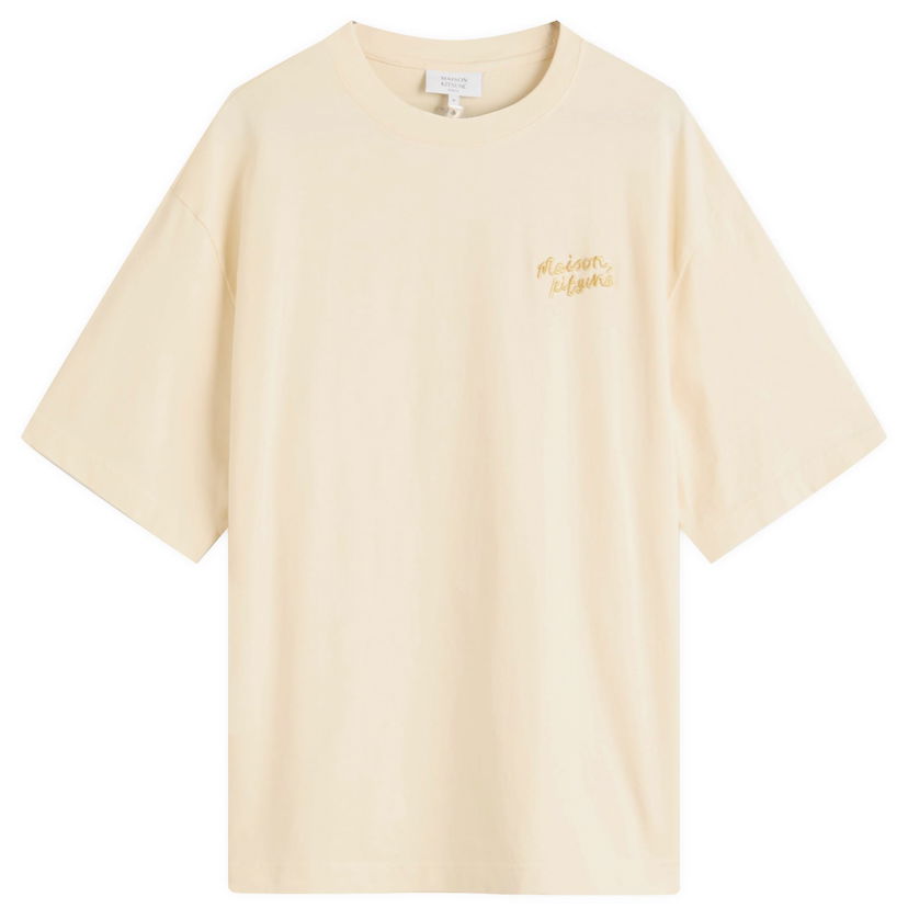 T-paita MAISON KITSUNÉ Maison Kitsuné Handwriting Embroidery Oversize T-Shirt, Size Large Beige | OM00123KJ0119-P714