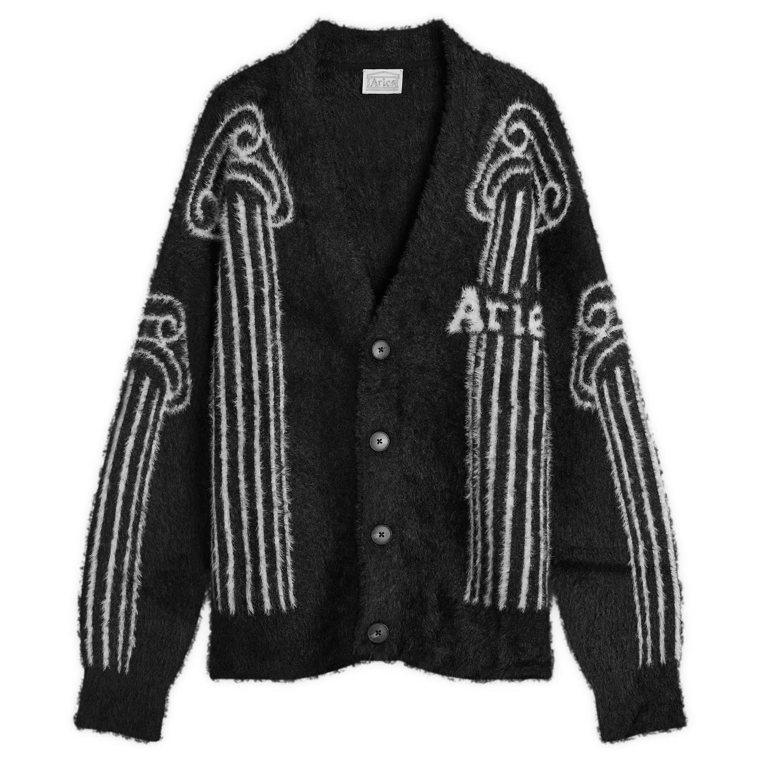Villapaita Aries Oversized Chenille Column Knit Cardigan, Size Large Musta | AR20040-BLK, 1