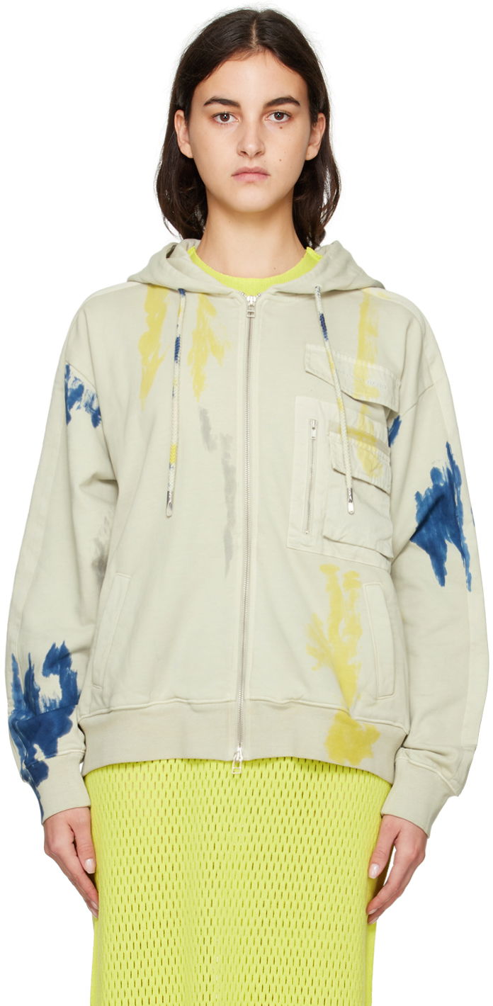 Huppari Feng Chen Wang Feng Chen Wang Tie-Dye Zip Hoodie Beige | FWF14HD05