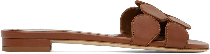 Mekko Manolo Blahnik Manolo Blahnik Haribalmuflat Leather Scalloped Slides Ruskea | 424-1839