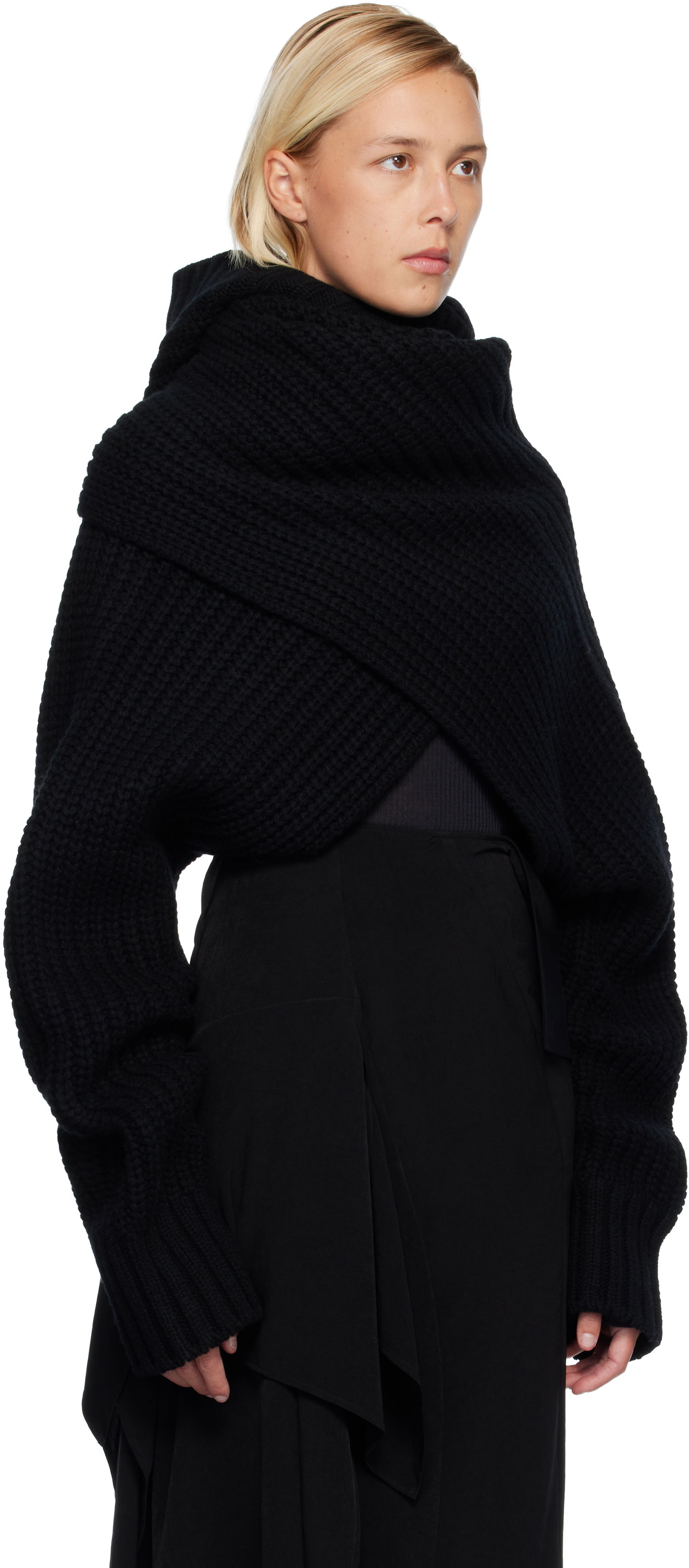 Villapaita sacai Oversized Wool Knit Crossover Turtleneck Musta | 25-08201, 1