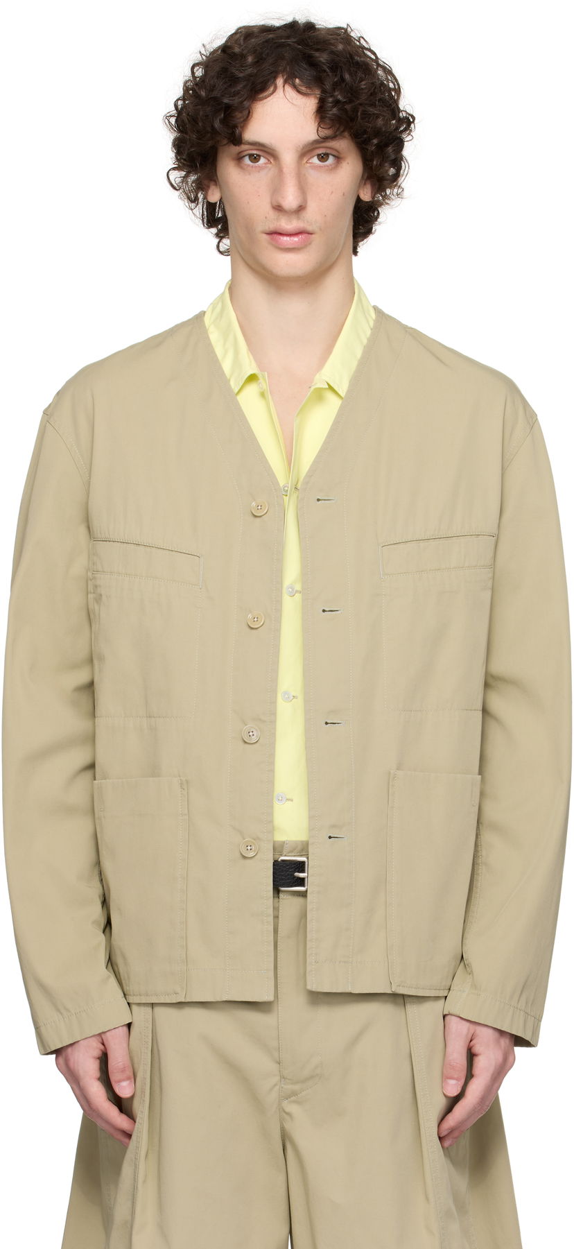 Paita LEMAIRE Lemaire Collarless Overshirt Beige | OV1011 LF1352