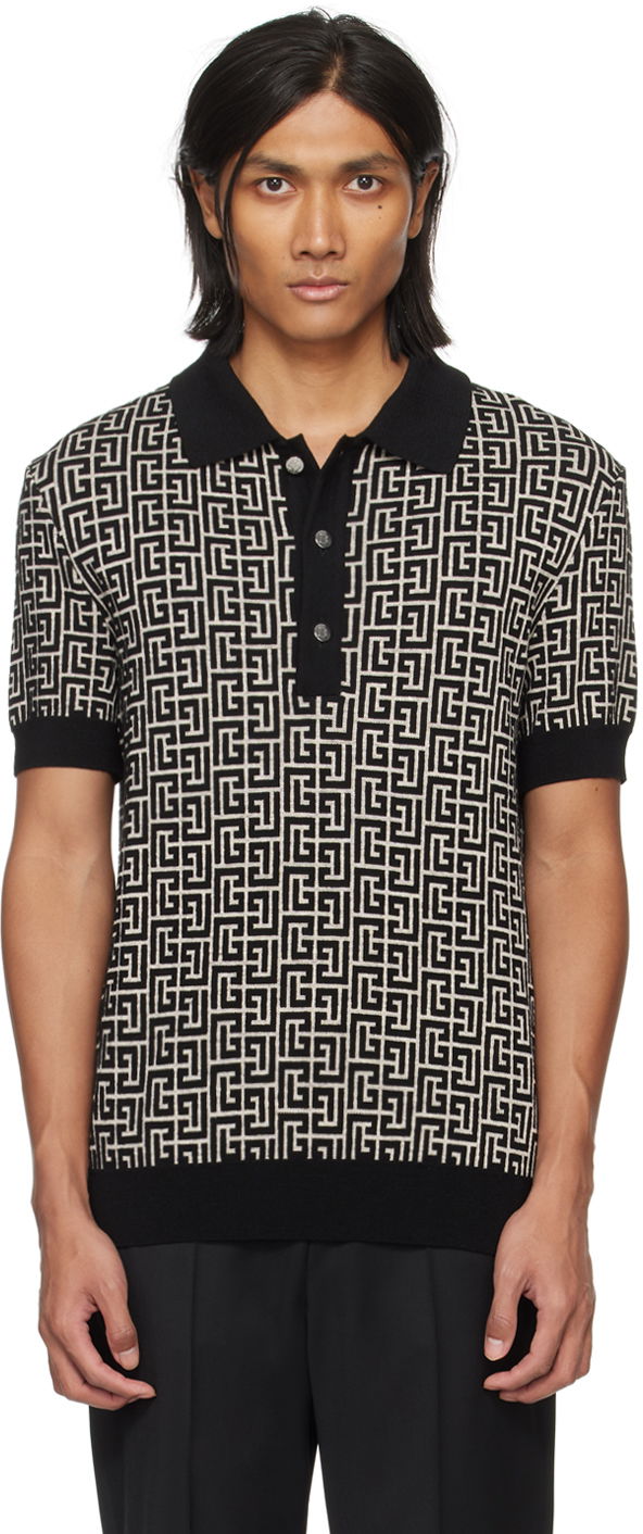 Poolopaita Balmain Monogram Polo Musta | CH1GB020KB03