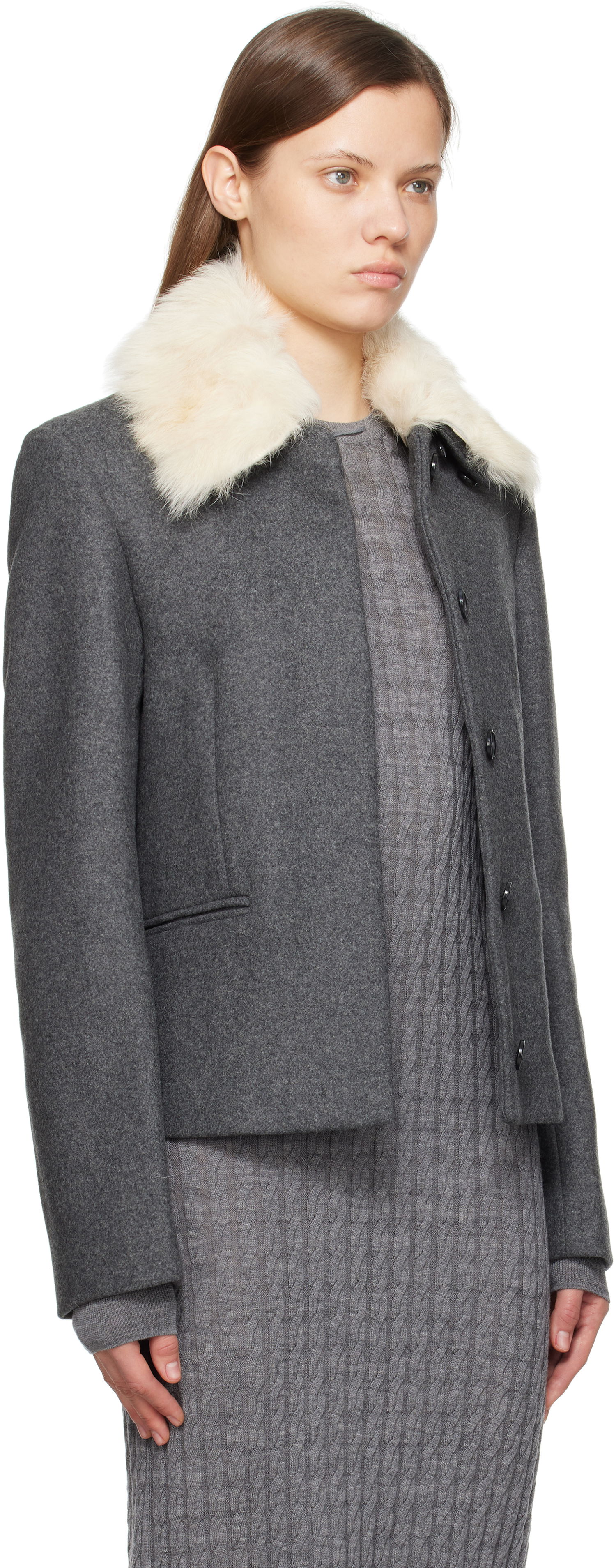 Takki TOTEME TOTEME Shearling Collar Jacket Harmaa | 251-WRO0164-FB0005, 1