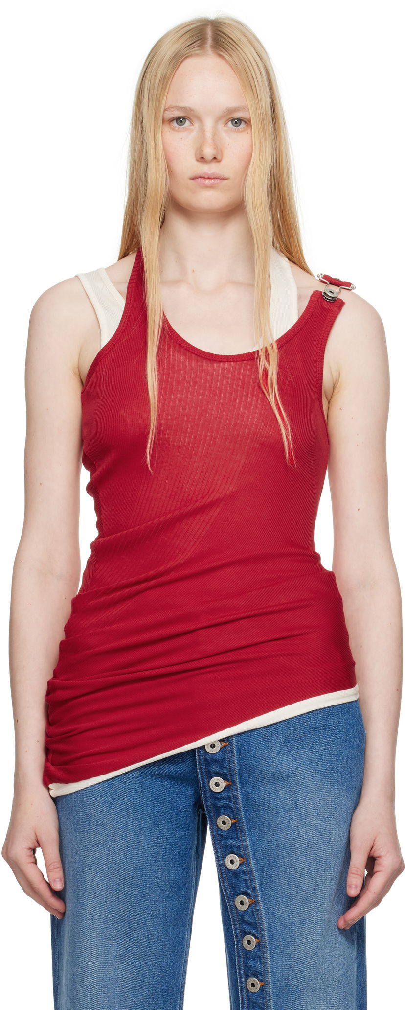 Tankkitoppi Jean Paul Gaultier Jean Paul Gaultier Draped Double Tank Top Punainen | 25/34-F-DB053-J092-3003