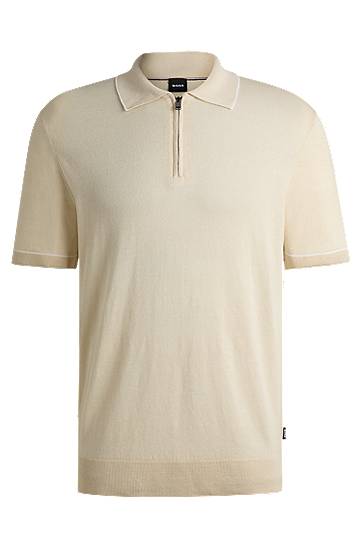 Poolopaita BOSS Knit Sweater with Zip Placket Beige | 50537640