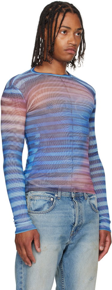T-paita Jean Paul Gaultier Jean Paul Gaultier 'The Air' Striped Mesh Long Sleeve Sininen | 25/03-W-TO336-M005P-565034, 1