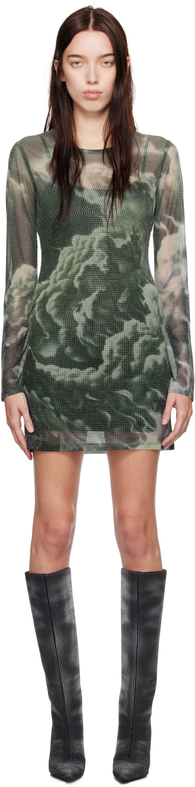 Mekko Alexander Wang Crystal Hotfix Cloud-Print Dress Vihreä | 1CC4246700