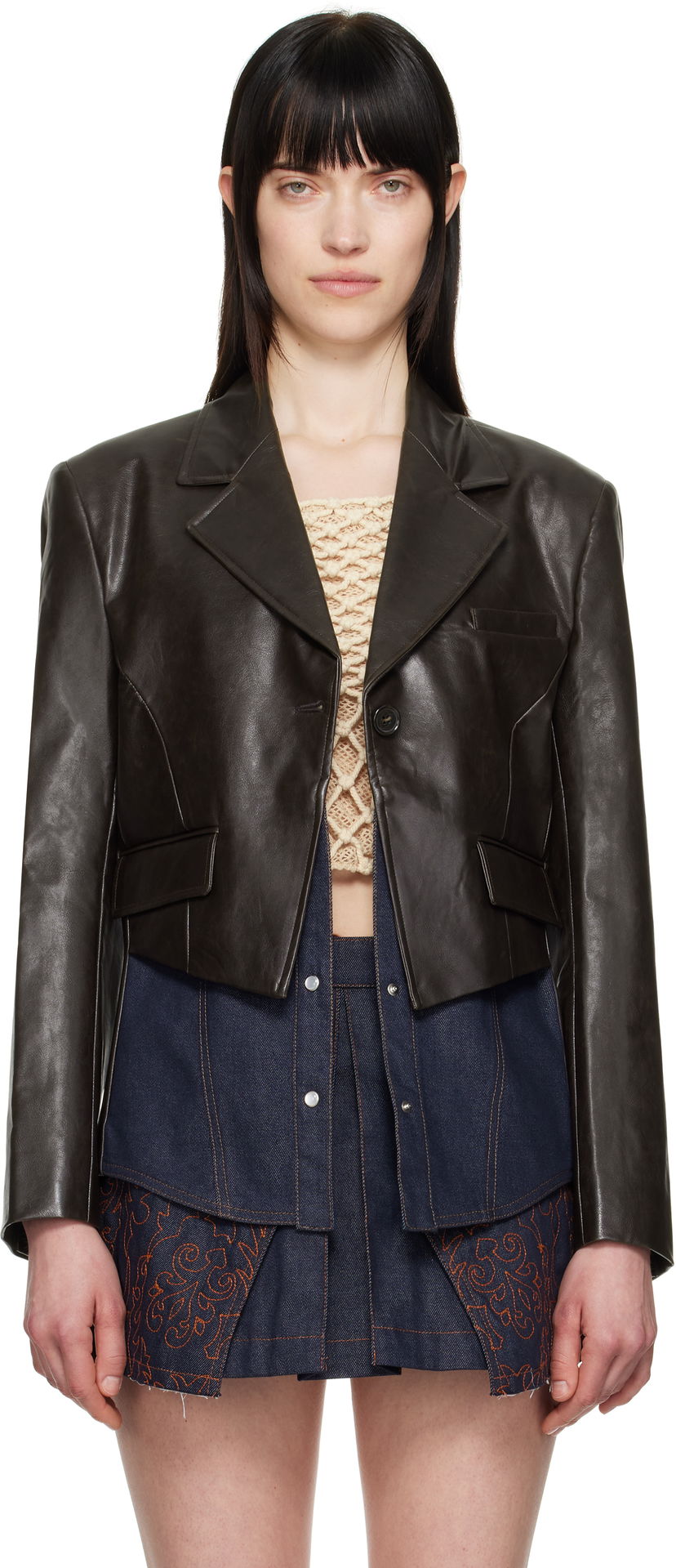 Takki Andersson Bell Andersson Bell Hybrid Faux-Leather Cropped Blazer Ruskea | awa683w