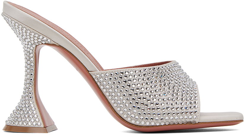 Kengänhoito Amina Muaddi Amina Muaddi Lupita Crystal Slipper Heeled Sandals Valkoinen | LUPITA CRYSTAL SLIPPER CL SATIN