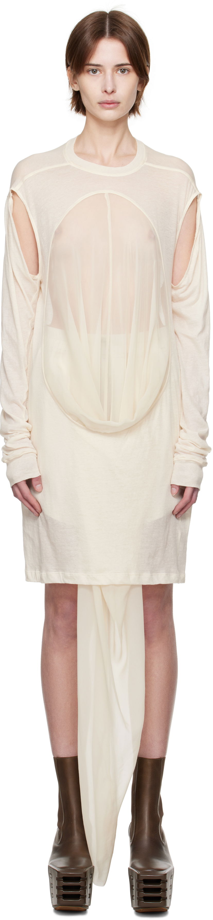 Mekko Rick Owens Rick Owens Draped Long Sleeve T-Shirt Beige | RP01E7205 UCS