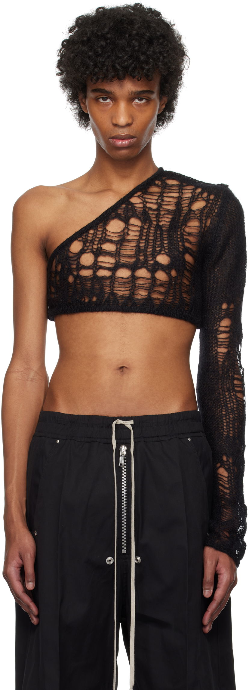 Villapaita Rick Owens Rick Owens Hollywood Spider Ziggy One-Shoulder Sweater Musta | RU01E5610 KNETMH