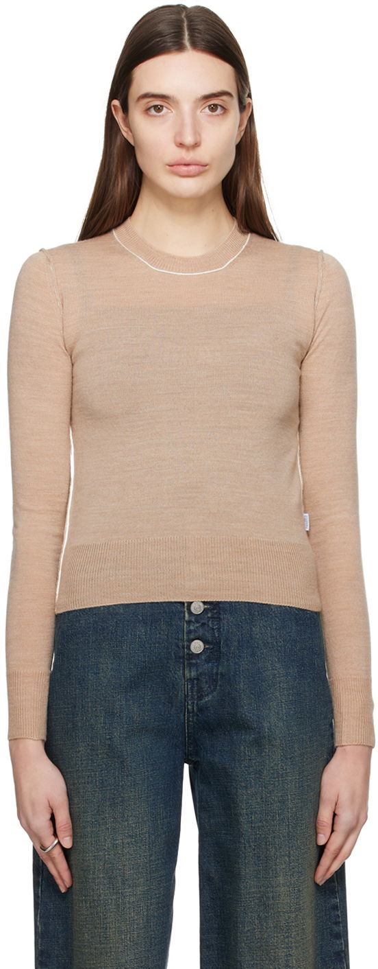 Villapaita Maison Margiela MM6 Exposed Seam Sweater Beige | S52HL0020 S18446