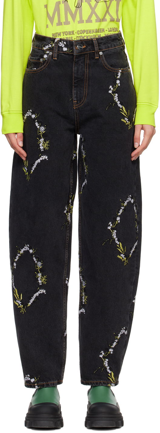Jeans GANNI GANNI Jeans with Floral Embroidery Musta | J1153