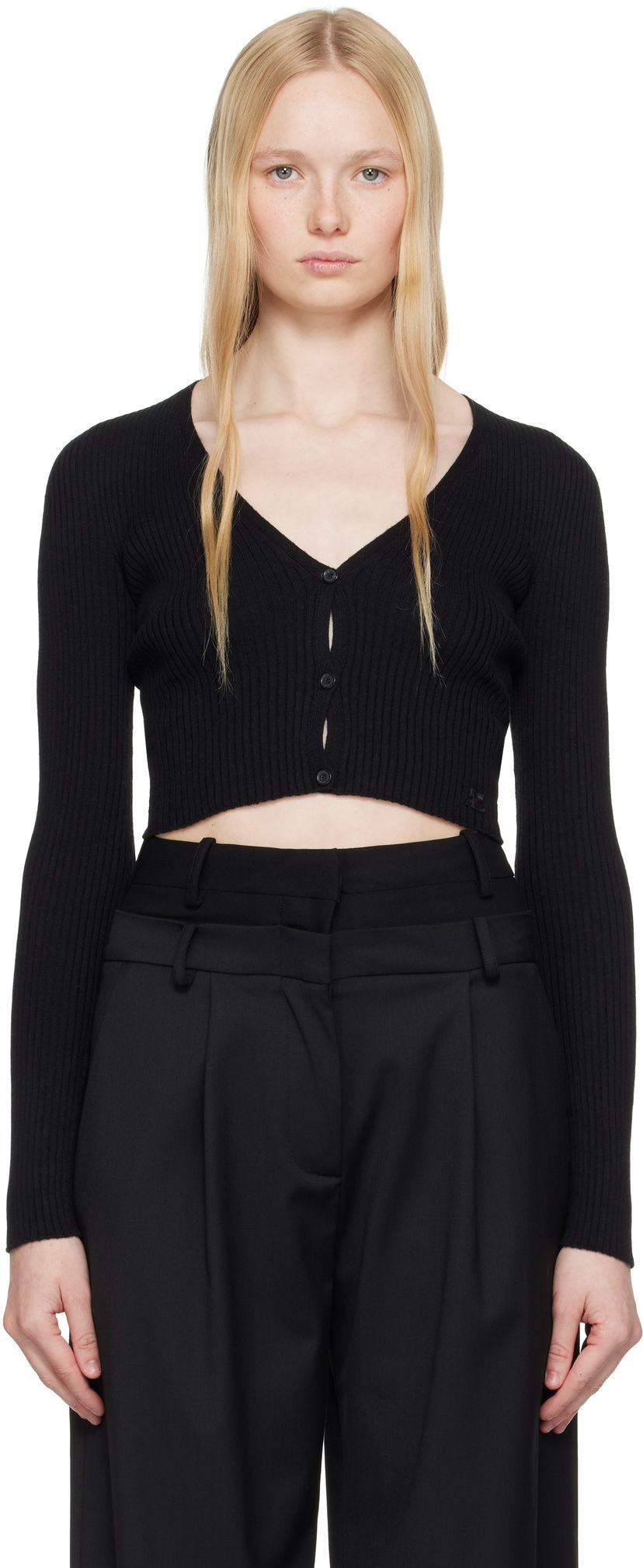 Villapaita Courrèges Courrèges Rib Knit Cropped Cardigan Musta | 225MGI034FI0049