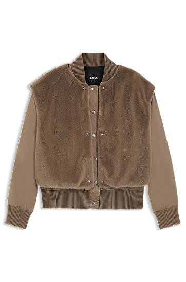 Bomber-takki BOSS BOSS Satin Bomber Jacket with Removable Faux-Fur Gilet Ruskea | 50546846