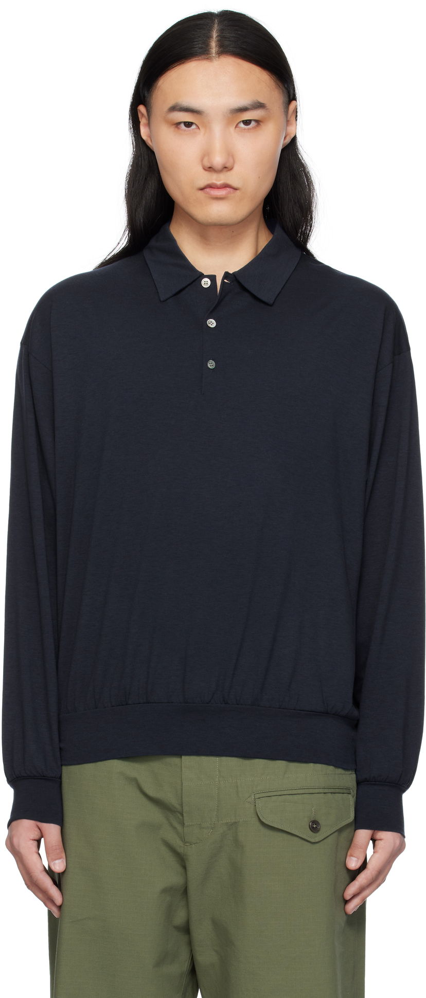 Poolopaita NANAMICA nanamica Wool Long Sleeve Polo Tummansininen | S25SH101U