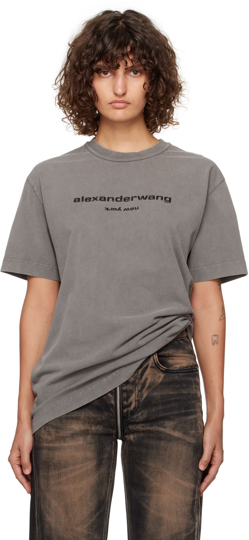 T-paita Alexander Wang Glitter Logo Puff T-Shirt Harmaa | UCC4241744