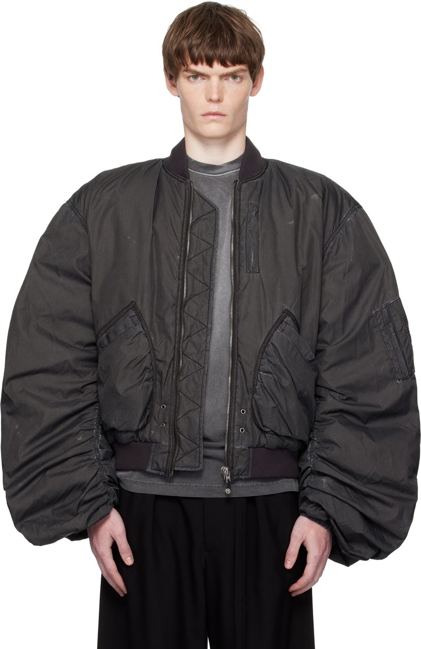 Bomber-takki We11done We11done Washed Nylon Bomber Jacket Musta | WD-JP2-25-059-U-BK