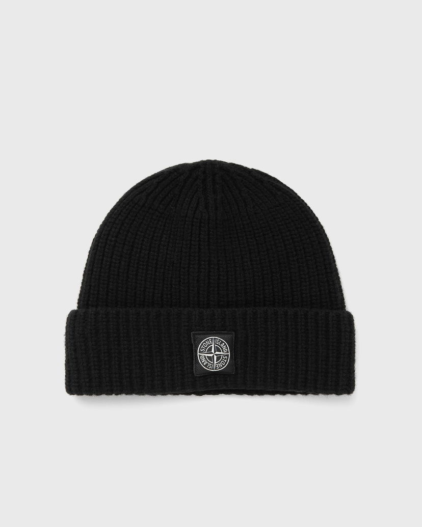 Pipo Stone Island Ribbed Knit Beanie with Logo Patch Musta | K2S15N100012S00B4.V0029