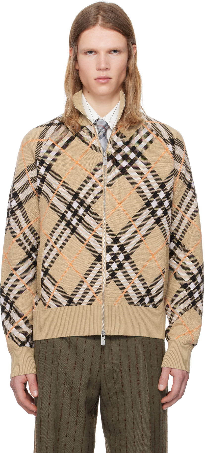 Villapaita Burberry Burberry Check Wool Mohair Blend Zip-Up Jacket Beige | 8095087