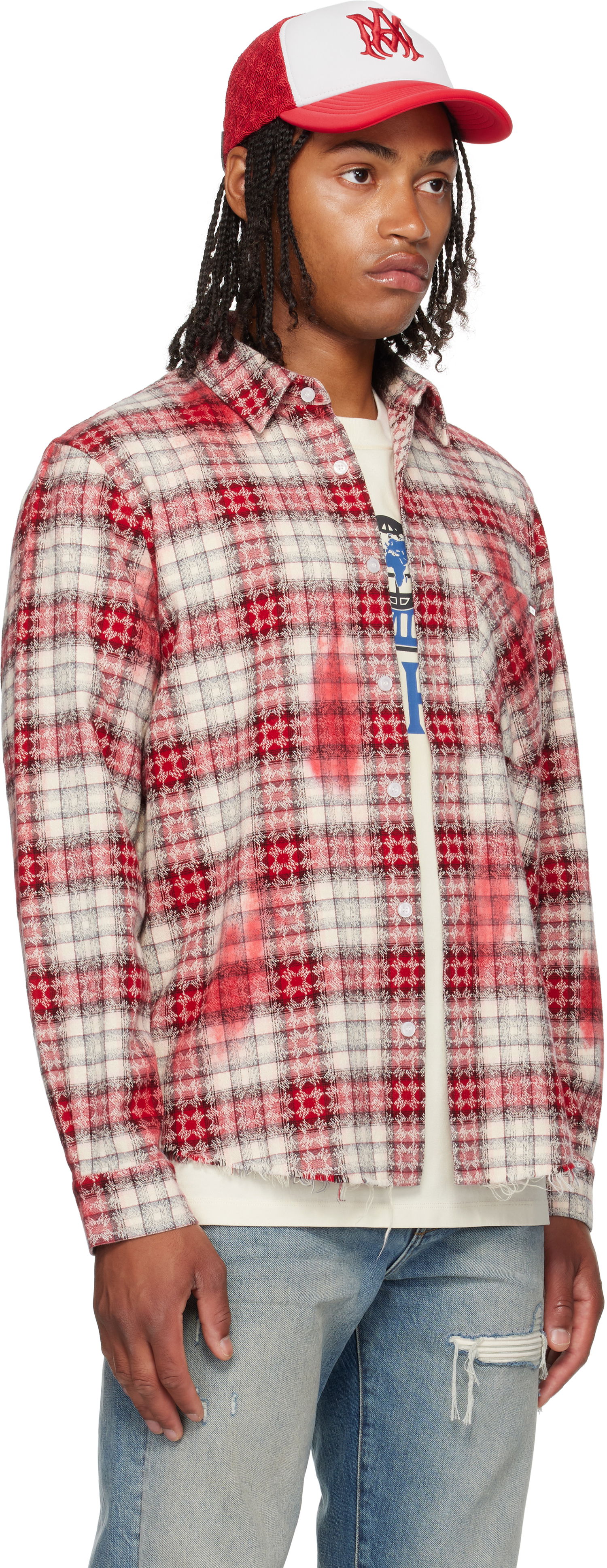 Paita AMIRI MA Quad Bleach Distressed Plaid Flannel Shirt Monivärinen | AMSTFL1014, 1