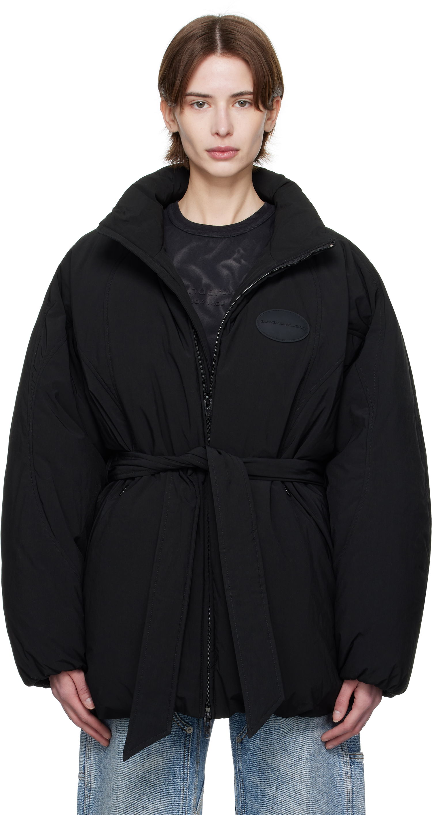 Puffer takki Alexander Wang Alexander Wang Dome Logo Patch Down Jacket Musta | 1WC1253280, 0