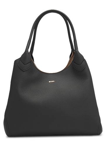 Kangaskassi BOSS BOSS Grained Leather Tote Bag with Logo Lettering Musta | 50547732