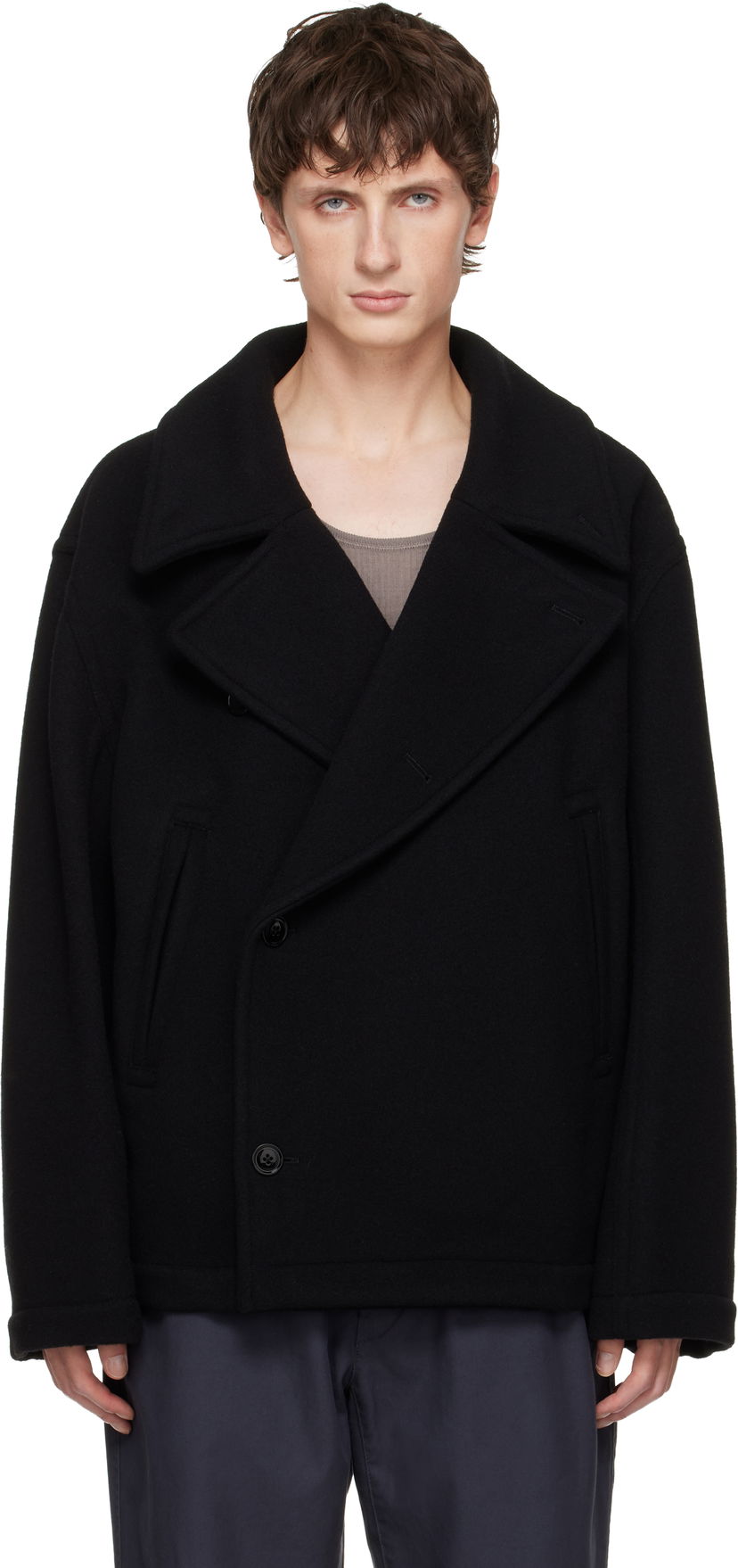 Takit LEMAIRE Boxy Double-Breasted Coat Musta | CO1131 LF1116
