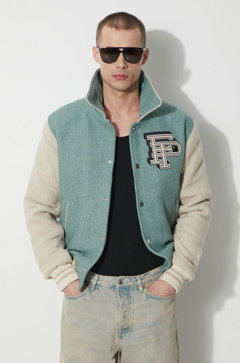 Bomber-takki Filling Pieces Filling Pieces Wool Varsity Jacket Vihreä | 78616981033