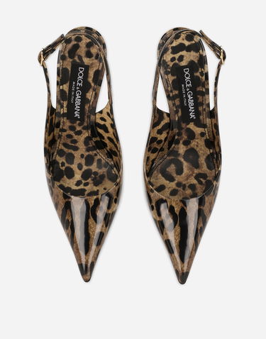 Tennarit ja kengät Dolce & Gabbana Polished Calfskin Leopard Print Slingbacks Ruskea | CG0621AM568HA93M, 3