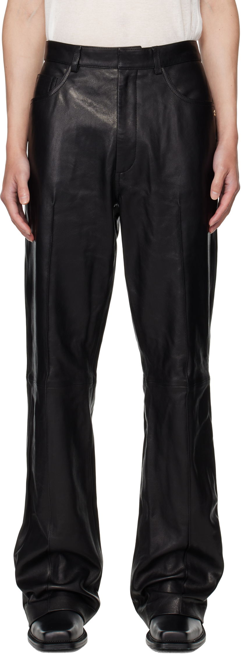 Housut AMIRI AMIRI Boot Cut Leather Pants Musta | AMLTPA1009