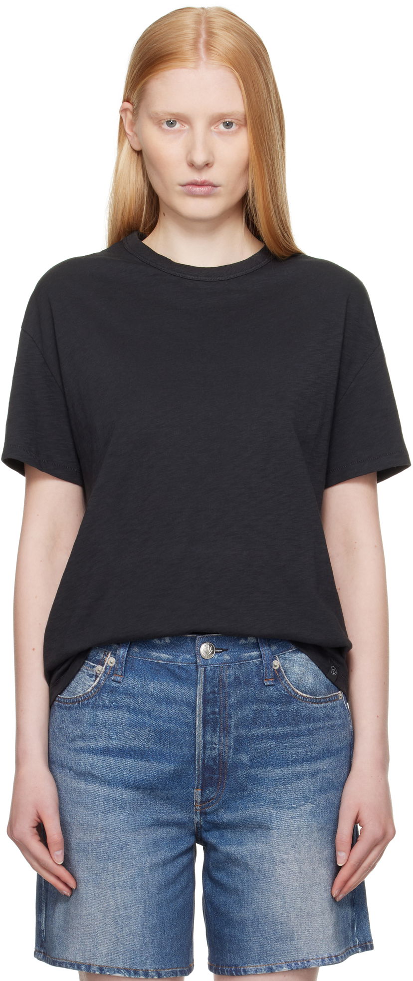 T-paita rag & bone Rag & Bone Boyfriend Mini Slub T-Shirt Musta | WCC23ST059CH59