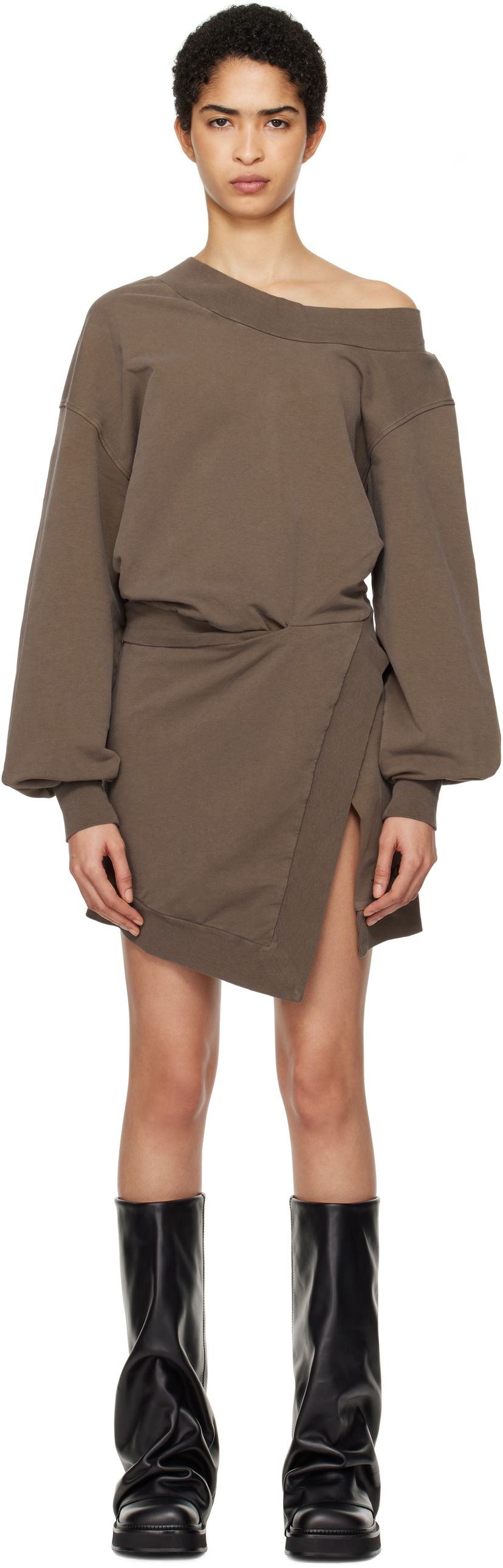 Mekko The Attico Attico Off-Shoulder Draped Sweater Mini Dress Ruskea | 250WCA00397 JJF006AA