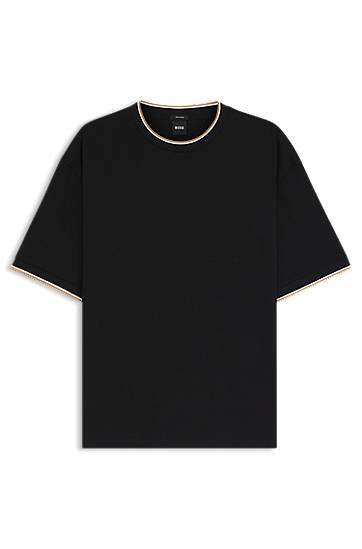 T-paita BOSS Cotton T-Shirt with Striped Cuffs Musta | 50548012