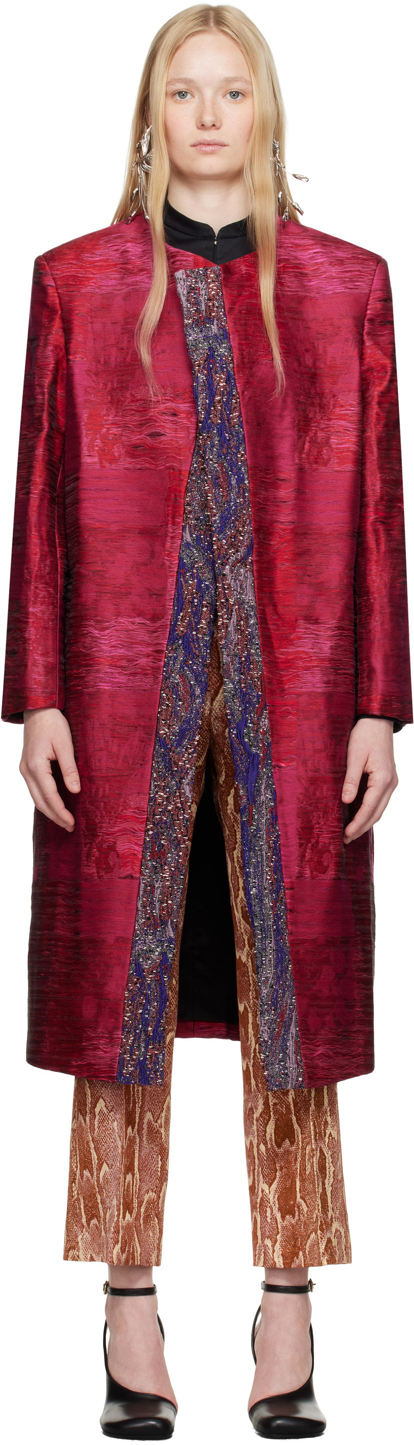 Takit Dries Van Noten Dries Van Noten Jacquard Panel Coat Punainen | 251-010222-1544