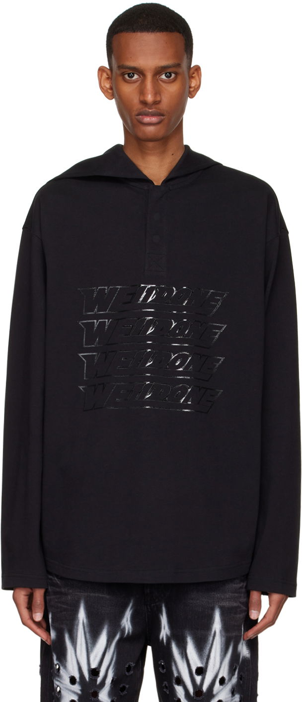 Huppari We11done We11done Embossed-Logo Cotton Henley Musta | WD-TT1-22-554-U-BK
