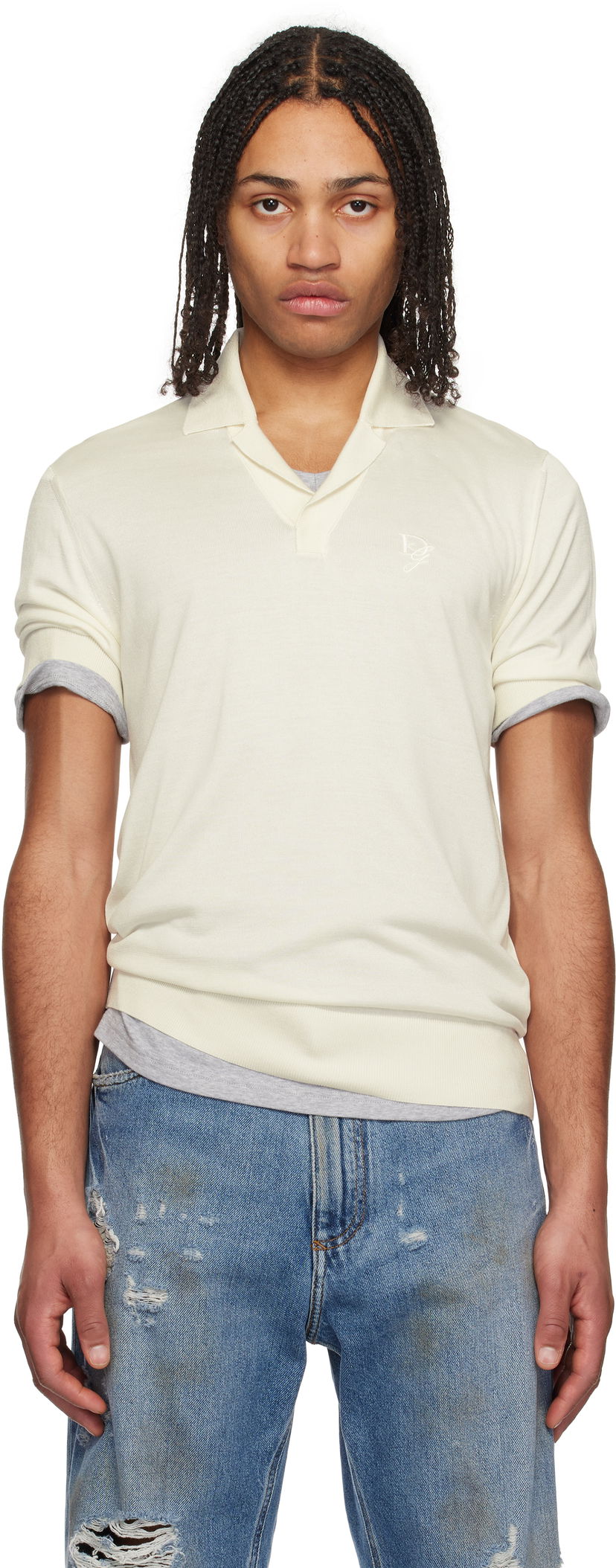 Poolopaita Dolce & Gabbana Dolce&Gabbana Silk Polo with Logo Embroidery Valkoinen | GXZ09ZJBSK3