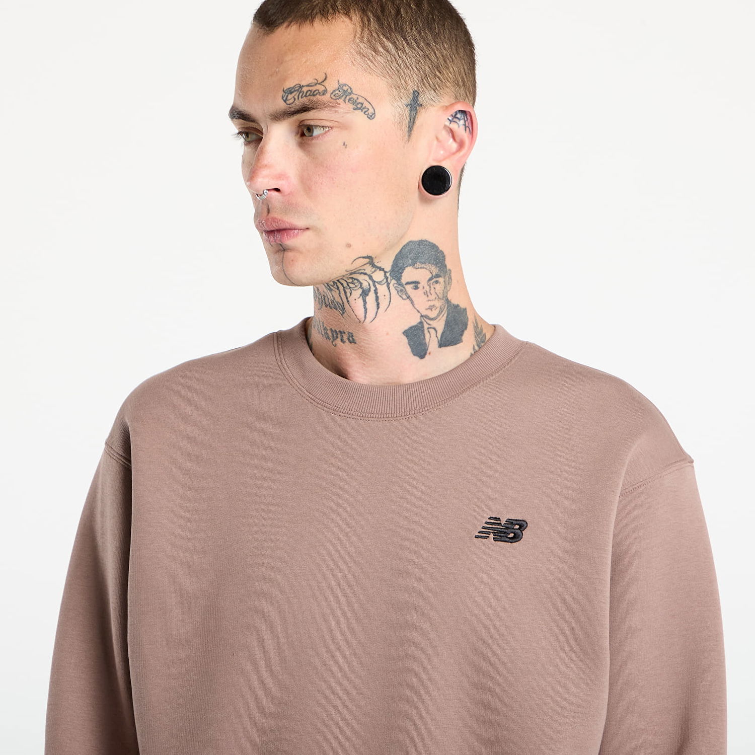 Huppari New Balance New Balance Linear Graphic Fleece Crew Sweatshirt Ruskea | MT53529EAS, 1