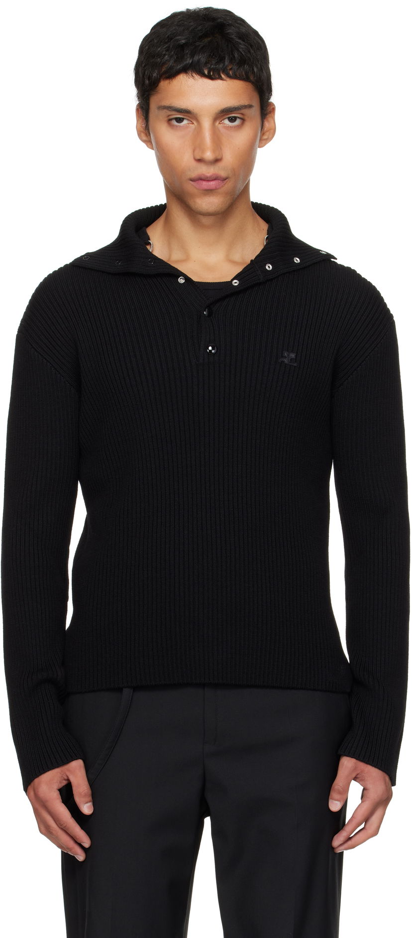 Villapaita Courrèges Courrèges Ribbed Wool Polo Musta | 325MPO050FI0036